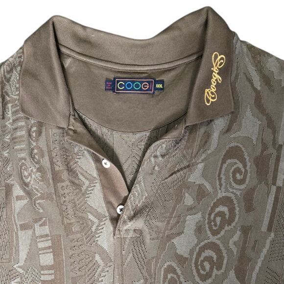 Vintage Coogi Knit Polo Shirt Brown Neutral Textured Logo Y2K Henley Cotton XXXL - Picture 11 of 12